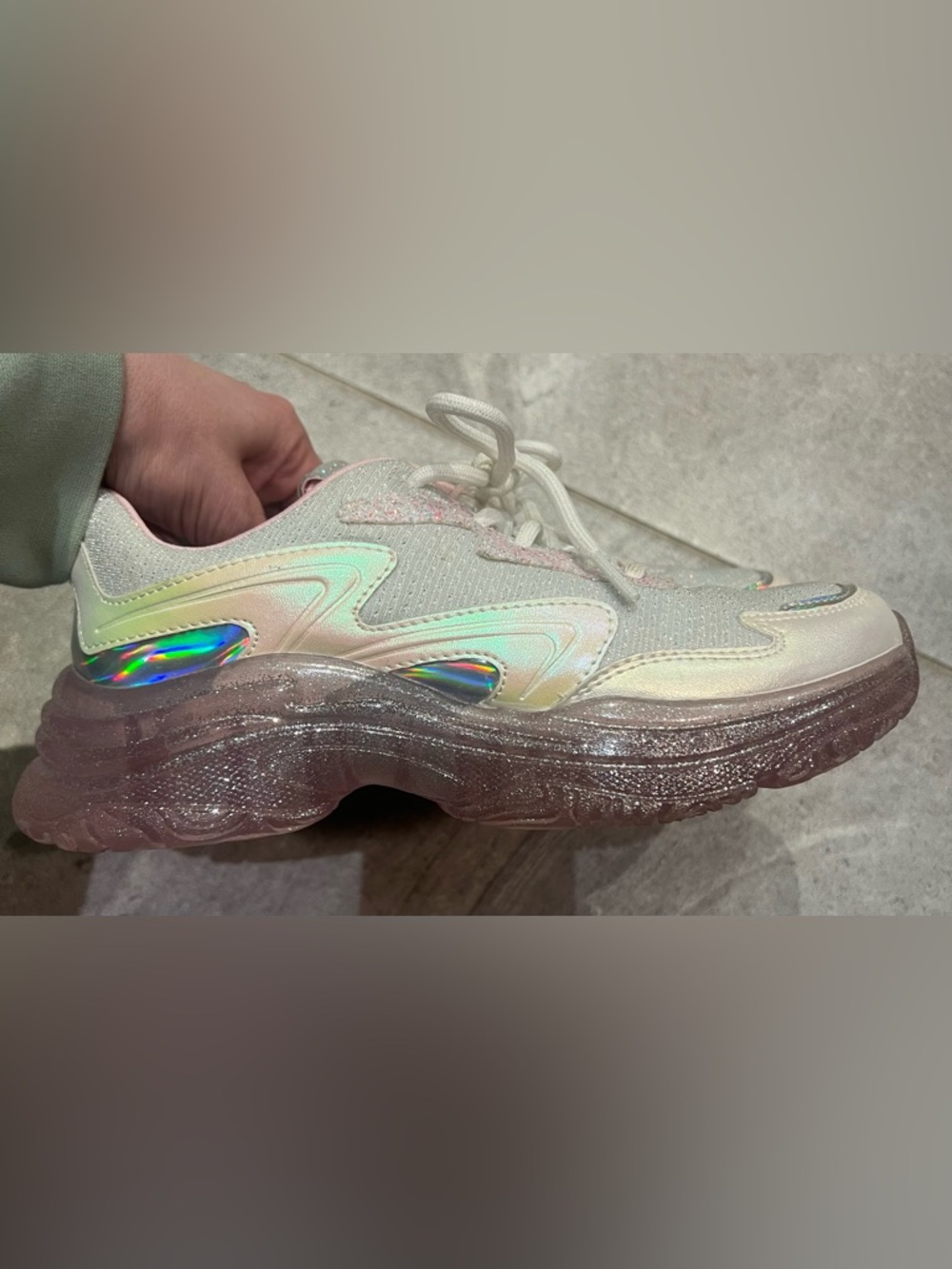 Skechers Girls White Iridescent Glitter Chunky Sneaker